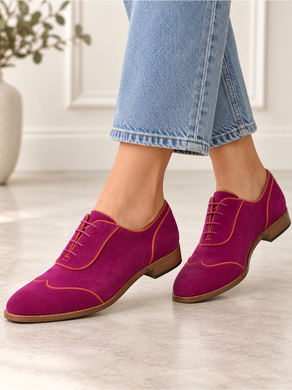 The Office of Angela Scott Mr. Evans Fuchsia Suede Wingtip Oxfords 39